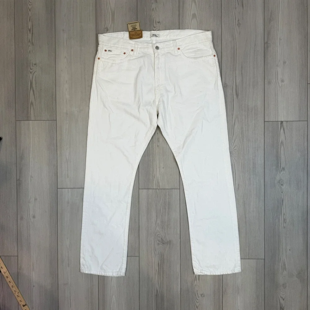 Polo Ralph Lauren Varick Slim Straight Hemp Denim Jeans White 38x32 NWT